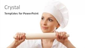  Presentation with baking - Slide deck featuring baker chef woman holding baking rolling pin isolated on white background and a white colored foreground