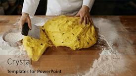  Presentation with dough - PPT layouts having baker-cut-piece-of-dough background and a coral colored foreground