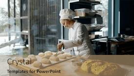  Presentation with yeast - Presentation design with baker-engaged-in-making background and a coral colored foreground