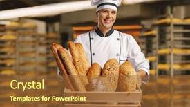  Presentation with baker kneading dough homemade bread - PPT layouts consisting of baker holding a basket full background and a tawny brown colored foreground