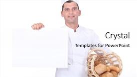  Presentation with poster - Presentation design featuring baker holding a white poster background and a white colored foreground