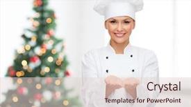  Presentation with cooking chef - Cool new PPT theme with baker holding something on palm backdrop and a lemonade colored foreground