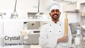  Presentation with indian restaurant - Colorful presentation theme enhanced with baker in toque with rolling backdrop and a light gray colored foreground