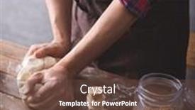  Presentation with baker kneading dough homemade bread - Beautiful presentation theme featuring baker-male-hand-kneading backdrop and a tawny brown colored foreground