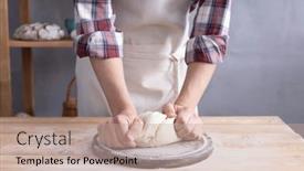  Presentation with baker kneading dough homemade bread - PPT theme featuring baker-man-kneading-or-making background and a coral colored foreground