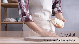  Presentation with baker kneading dough homemade bread - Presentation theme enhanced with baker-man-kneading-or-making background and a coral colored foreground