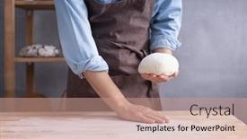  Presentation with baker kneading dough homemade bread - Beautiful presentation featuring baker-man-kneading-or-making backdrop and a coral colored foreground