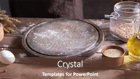  Presentation with baker kneading dough homemade bread - PPT theme consisting of baker-man-scattering-flour background and a tawny brown colored foreground