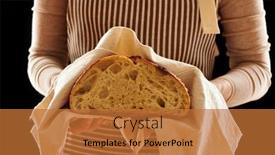  Presentation with baker kneading dough homemade bread - Presentation theme featuring baker-woman-holding-rustic-organic background and a  colored foreground