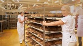 Presentation with women - Slides consisting of baker-women-team-pushes-tray background and a coral colored foreground