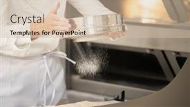  Presentation with french pastry - Audience pleasing slide set consisting of baker-working-in-bakery-making backdrop and a soft green colored foreground