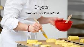  Presentation with french pastry - Audience pleasing presentation theme consisting of baker-working-in-bakery-making backdrop and a light gray colored foreground