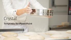  Presentation with french pastry - Cool new presentation design with baker-working-in-bakery-making backdrop and a soft green colored foreground