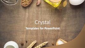  Presentation with bakery - PPT layouts enhanced with bakery and bread ingredients on wooden background top view background and a coral colored foreground