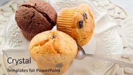  Presentation with muffin - Colorful slide deck enhanced with bakery baked goods - muffin on dish backdrop and a coral colored foreground