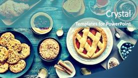 Presentation with foods - Amazing PPT theme having bakery cafe - top view of a wood backdrop and a teal colored foreground