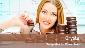  Presentation with food industry - Slides enhanced with bakery company - beautiful businesswoman posing with cookies background and a  colored foreground