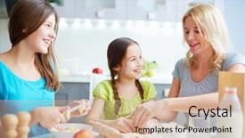  Presentation with helping - Slides consisting of bakery company - portrait of happy girls helping background and a  colored foreground