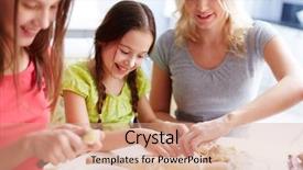  Presentation with displaying a happy mother cudd - Audience pleasing PPT theme consisting of bakery company - portrait of happy girls backdrop and a coral colored foreground