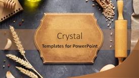  Presentation with baking - Beautiful PPT theme featuring bakery-ingredients-for-homemade-bread backdrop and a gold colored foreground