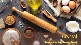  Presentation with baking - Slide deck enhanced with bakery-ingredients-for-homemade-bread background and a tawny brown colored foreground