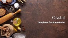  Presentation with recipe - Slide deck featuring bakery-ingredients-for-homemade-bread background and a tawny brown colored foreground