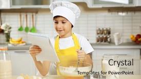  Presentation with cooking - PPT layouts enhanced with bakery menu - cute boy cooking in kitchen background and a soft green colored foreground