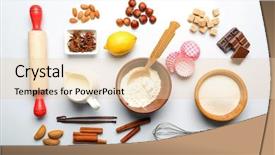  Presentation with cooking utensils - Slide deck consisting of bakery menu - food ingredients and kitchen utensils background and a lemonade colored foreground