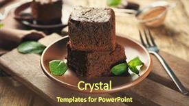 Presentation with cocoa - Cool new slides with bakery menu - plate with delicious cocoa brownies backdrop and a tawny brown colored foreground