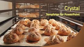  Presentation with baking - Presentation theme featuring bakery products - baking tray with tasty buns background and a tawny brown colored foreground