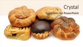  Presentation with bakery - Colorful presentation theme enhanced with bakery products - bun isolated on a white backdrop and a yellow colored foreground