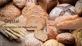  Presentation with bread - Cool new PPT layouts with bakery products - fresh bread and wheat backdrop and a coral colored foreground
