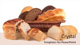  Presentation with bakery - Colorful PPT theme enhanced with bakery products - fresh bread in basket isolated backdrop and a coral colored foreground