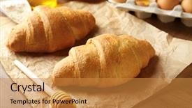  Presentation with sliced fresh papaya on wooden - PPT theme with bakery products - fresh yummy croissants on wooden background and a  colored foreground