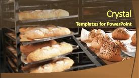  Presentation with bakery - PPT theme with bakery products on shelving indoors background and a tawny brown colored foreground