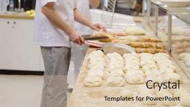  Presentation with pizza pasta dough for bread - Colorful presentation design enhanced with bakery shop - chefs forming dough in order backdrop and a lemonade colored foreground