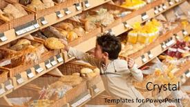  Presentation with grocery store - Presentation theme with bakery shop - grocery store - little boy background and a coral colored foreground