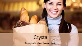  Presentation with bread - Slide set enhanced with bakery shop - image of pretty woman background and a  colored foreground