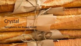  Presentation with bread - Audience pleasing presentation design consisting of bakery shop - loafs of french baguette bread backdrop and a gold colored foreground