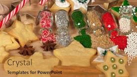  Presentation with baking cookies - Beautiful theme featuring baking and decorating christmas cookies backdrop and a gold colored foreground