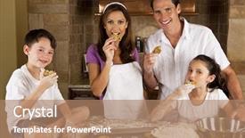  Presentation with chocolate chip cookies - Amazing PPT theme having baking and eating fresh chocolate backdrop and a coral colored foreground