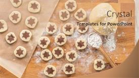  Presentation with baking cookies - PPT theme featuring baking-christmas-cookies-with-chocolate background and a coral colored foreground