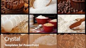  Presentation with chocolate dessert - Theme featuring baking collage of fresh ingredients background and a red colored foreground