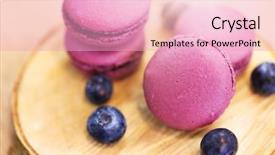  Presentation with confectionery - Beautiful PPT theme featuring baking concept - blueberry macarons backdrop and a  colored foreground