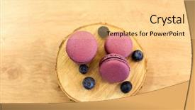  Presentation with confectionery - Audience pleasing PPT layouts consisting of baking concept - blueberry macarons backdrop and a  colored foreground