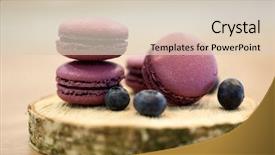  Presentation with confectionery - Colorful PPT layouts enhanced with baking concept - blueberry macarons backdrop and a  colored foreground