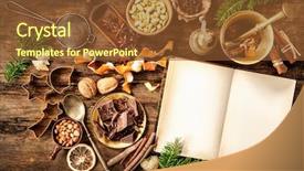  Presentation with baking utensils - Cool new presentation design with baking concept background with cookbook spices and utensils for christmas cookies backdrop and a tawny brown colored foreground
