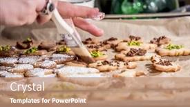  Presentation with christmas baking - Amazing slide set having baking cookies for christmas young woman decorating cookies backdrop and a coral colored foreground