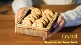  Presentation with oat - Presentation design consisting of baking cooking people and food concept - close up of woman with oat cookies sitting at wooden table at home background and a tawny brown colored foreground