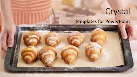  Presentation with baking cookies - Amazing presentation design having baking croissant cookies backdrop and a coral colored foreground
